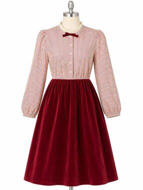 VTG Melissa Petites Striped Vintage Dress - Red & White - Lace Cottagecore RED
